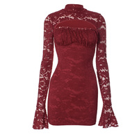 Lace stitching chest hollow trumpet sleeve waist hip skirt - Thumbnail 5