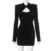 Solid color casual twisted shoulder pad waist hip skirt - Thumbnail 5