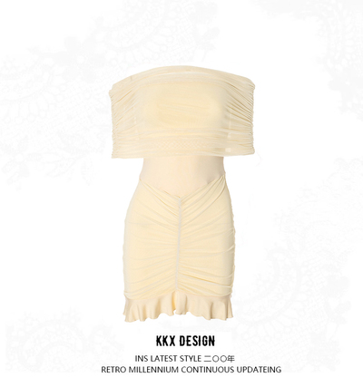 Tulle Pleated Mesh Backless Miniskirt