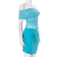 Mesh stitching one-shoulder transparent slim fit hip dress - Thumbnail 5