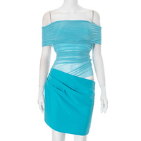 Mesh stitching one-shoulder transparent slim fit hip dress - Thumbnail 6