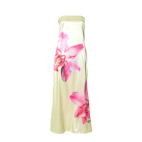 Strapless hollow back iron mouth flower print long skirt - Thumbnail 5