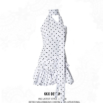 Hot Girl Polka Dot Print Irregular Stitching Short Dress