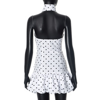 Hot Girl Polka Dot Print Irregular Stitching Short Dress - Thumbnail 2