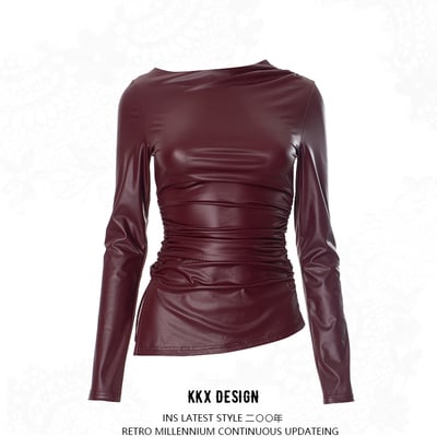 Leather paneled gathered slim fit sexy top