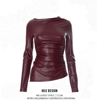 Leather paneled gathered slim fit sexy top