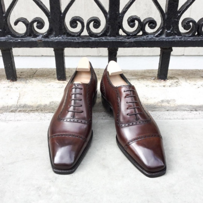 Handmade Men Brown Leather Oxford Lace up Dress Shoes