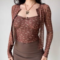 Retro floral camisole two-piece cardigan top - Thumbnail 2