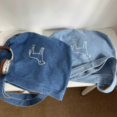 Light denim blue shoulder bag dog canvas bag korean men and women commuting zipper horizontal handbag - Thumbnail 1