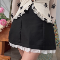 Lace-trimmed panties with A-line miniskirt - Thumbnail 2