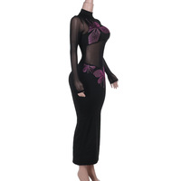 Grey floral rhinestone dress sexy see-through hip-hugging long skirt - Thumbnail 2