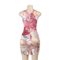 Fashion Print Metal Button Hollow Dress - Thumbnail 2