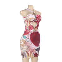 Fashion Print Metal Button Hollow Dress - Thumbnail 1