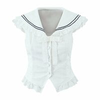 Navy collar lace shirt top - Thumbnail 1