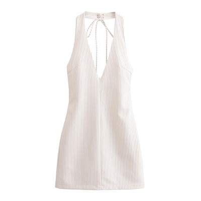 Fashionable gyaru striped halter neck backless dress - Thumbnail 4