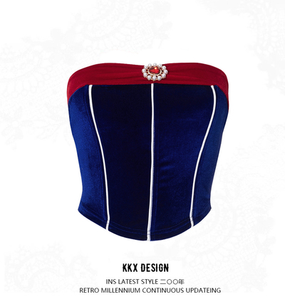 Blue and Red Contrast Tube Top