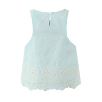 Round Neck Sleeveless Embroidered Hollow Lace Hem Casual Vest - Thumbnail 1