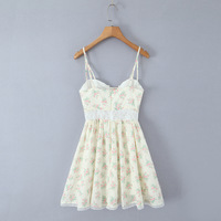 Lace Embroidery Printed Fishbone Waist Suspender Short Dress - Thumbnail 2
