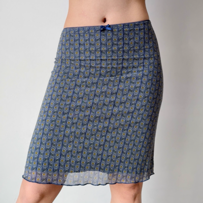Retro printed mesh hip skirt