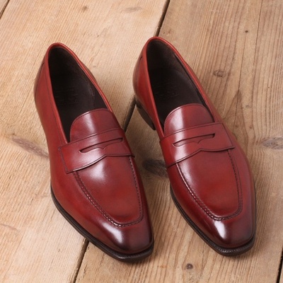 Handmade men burgundy leather moccasin dress formal shoes