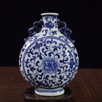 China Jingdezhen ceramics, blue and white porcelain, hand-painted double-eared flat bottle with lotus pattern - Thumbnail 2