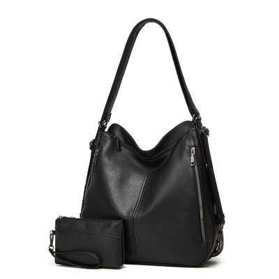 Women shoulder bag vintage crossbody purse handbag two piece black - Thumbnail 5