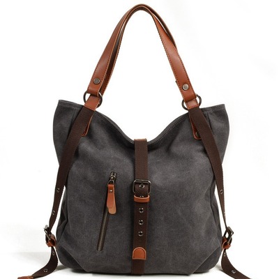 Ladies' canvas bag, large capacity ins backpack black - Thumbnail 5