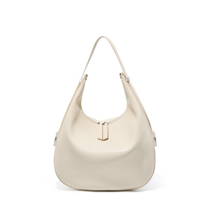 Genuine Leather Ladies'Crossbody Bag with Wide Strap White
