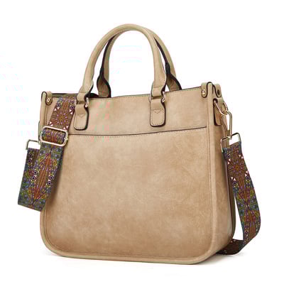 Ladies'crossbody bag with wide strap and detachable shoulder strap brown - Thumbnail 5