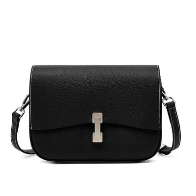 Genuine Leather Women Square Crossbody Shoulder Purse Flap Satchel Handbag Black