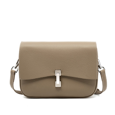 Genuine Leather Women Square Crossbody Shoulder Purse Flap Satchel Handbag Grey