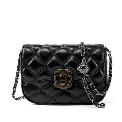 Women Genuine Leather Small Classy Crossbody Purse Top Handle Handbags Black
