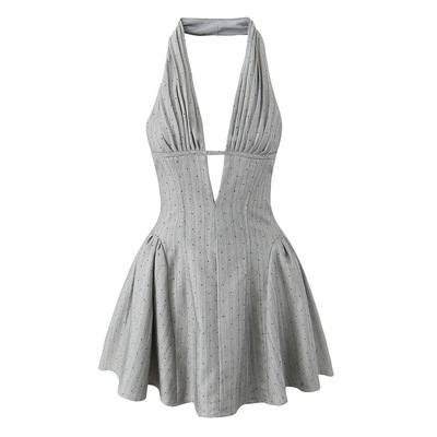 Retro sexy deep v neck slim backless halter dress - Thumbnail 2