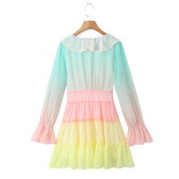 Rainbow Holiday Casual Sexy V-Neck Tie-Tie Trumpet Sleeve Dress - Thumbnail 1