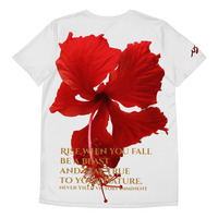 Red Blossom Print White Men's T-Shirt - Thumbnail 3