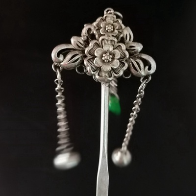 Collection of chinese handmade tibetan silver hairpins 