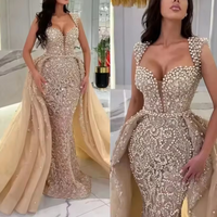  Customized Champagne Elegant Evening Dress Formal Mermaid Prom Dress with  Detachable Trailing  - Thumbnail 2