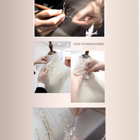 Customzied Long Sleeve Glitter Eveing Gown  Full Crystals Sequins Stones Skirt Gown Detachable TailParty Dress - Thumbnail 4
