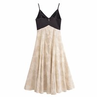 Temperament contrast color stitching jacquard suspender long skirt - Thumbnail 1