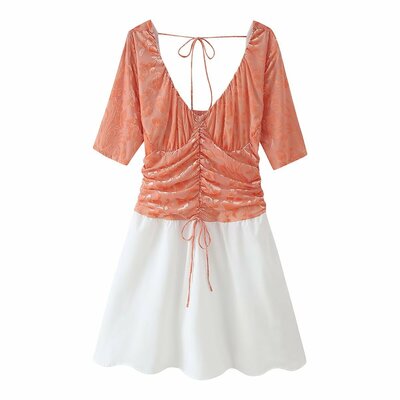 Temperamental and fashionable burnt flower splicing backless dress