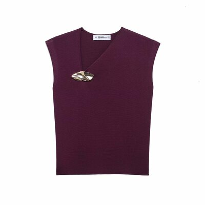 Street fashion casual gold embellished knit top