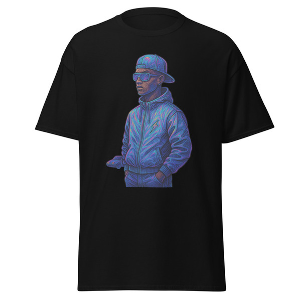 Unisex Retro-Futuristic Streetwear T-Shirt - Holographic Colors, 80s Sci-Fi Aesthetic, Cyberpunk, Syd Mead & Kilian Eng Art, Synthwave, Vintage 