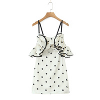 Retro style casual black and white polka dot tube top suspender dress short skirt dress - Thumbnail 2