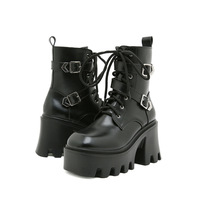 Basic Black Lace Up Heeled Boots - Thumbnail 5
