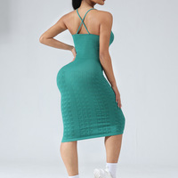New fashion seamless mesh design suspender skirt solid color hip-lifting yoga dress - Thumbnail 3