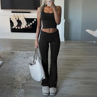 Women's casual sports style solid color knitted vest trousers suit - Thumbnail 1