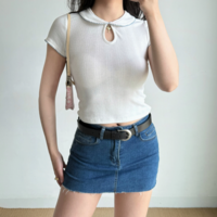 Retro doll collar white short-sleeved T-shirt - Thumbnail 2