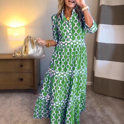 New women's geometric chain print dress