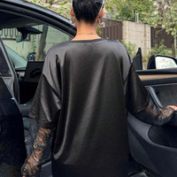 New fashion street style lace stitching print sports jersey loose T-shirt - Thumbnail 2