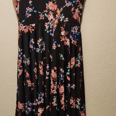 Candie's black and pink floral print shark bite hem strappy dress medium